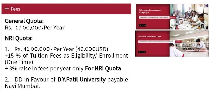 DY Patil Medical College Fee Structure