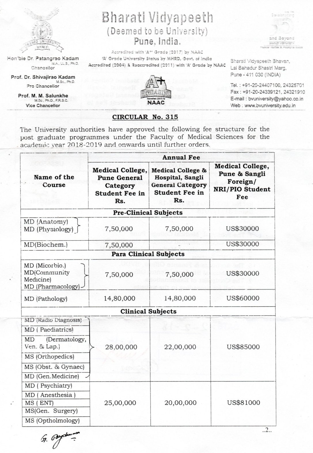 Fee Structure For MBBS In Bharati Vidyapeeth Medical College