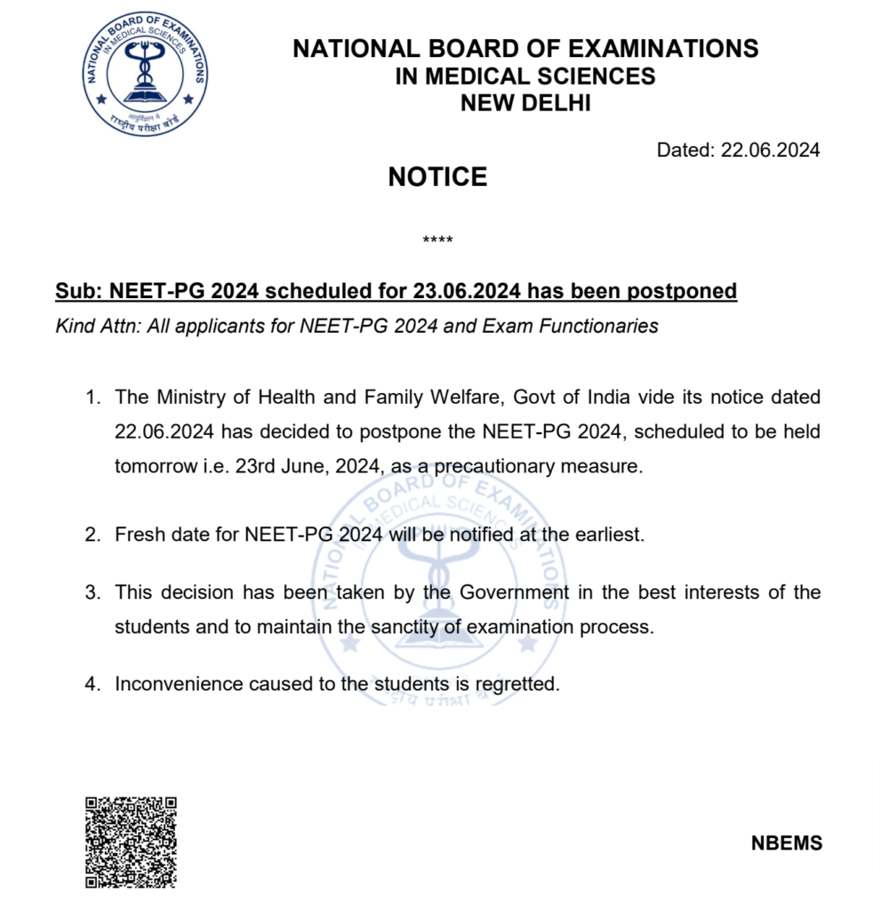 NEET-PG 2024 has been postponed