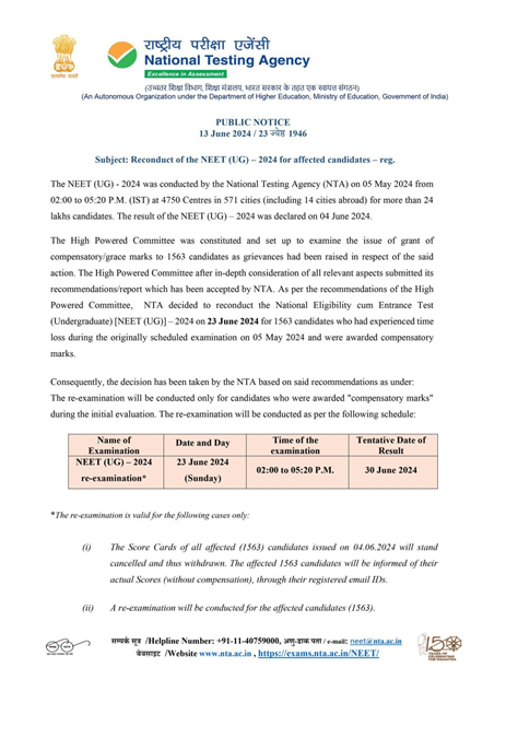 Reconduct of the NEET