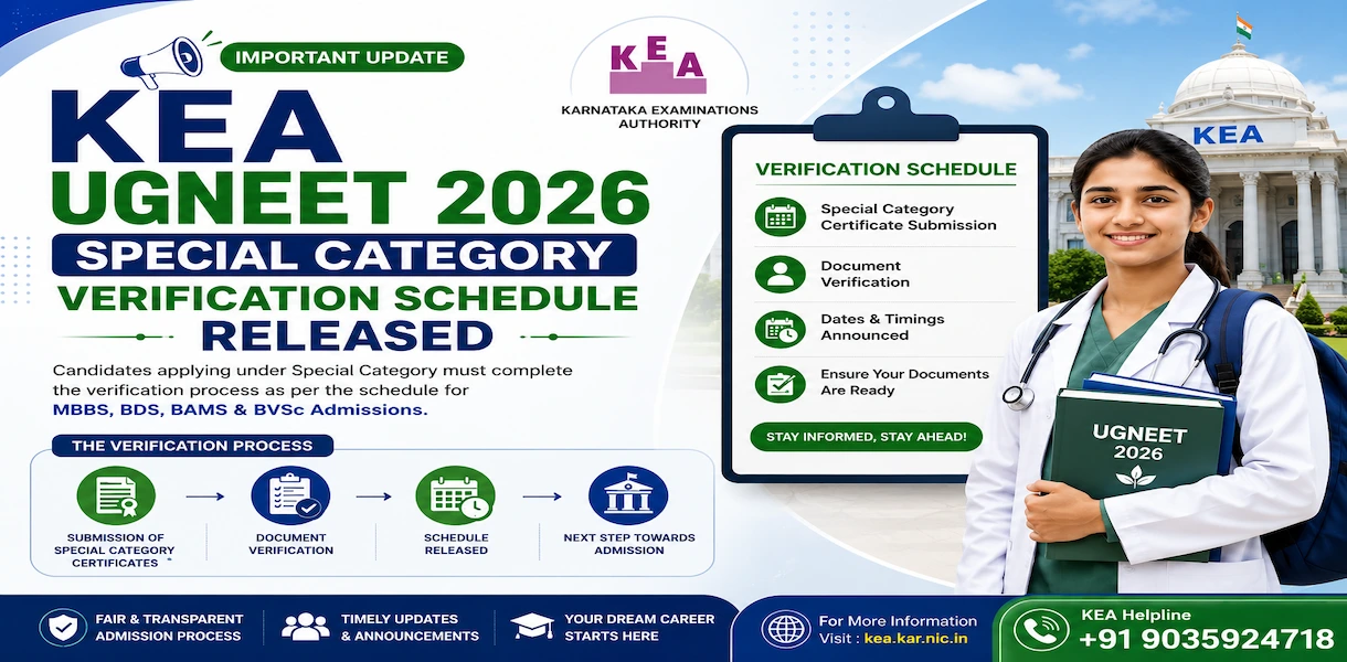 KEA UGNEET 2026 Special Category Verification Schedule Released